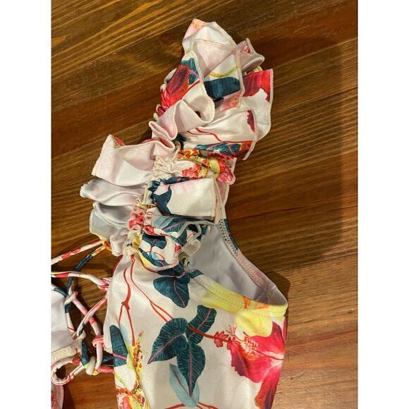 NWOT Ruffled Monokini Plunge Floral Swimsuit with Kimono Skirt, size S - Picture 6 of 11